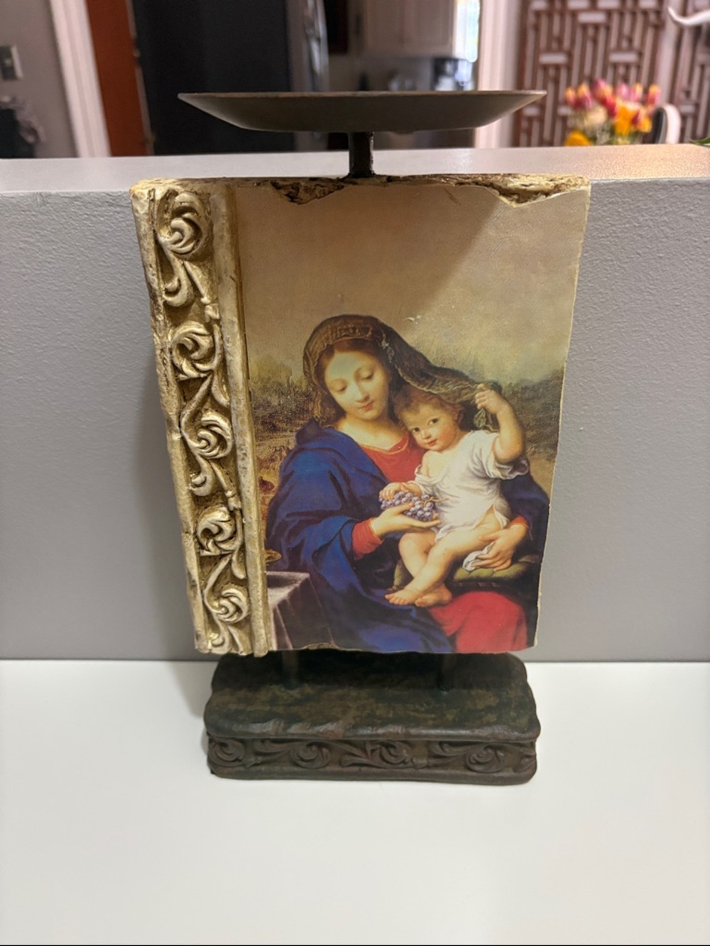 Madonna and Child Decorative Plaque Candle Holder